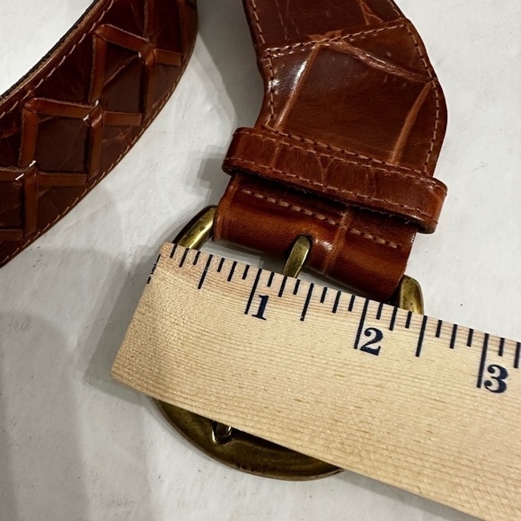 Women's Belt Brown Croc Print Wide Retro Mod Dress Casual Western Rockabilly M - Picture 6 of 15